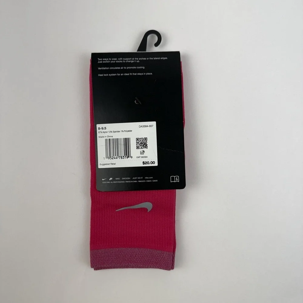 New Womens Nike Spark Lightweight Pink Running Crew Socks Size 9.5-11